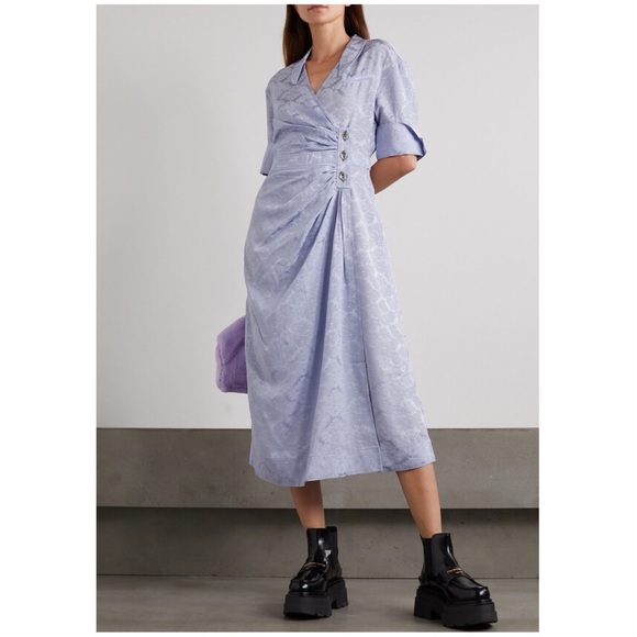 Ganni Dresses & Skirts - GANNI Jacquard Satin Wrap Midi Dress, Lilac Cosmic Sky, FR34/US2